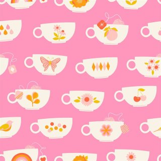 Tea Cups Flamingo Camellia by Melody Miller Ruby Star Society Teetassen Rosa