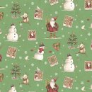 Postcard Christmas Holiday Toile Mint Green Santa Snowmen