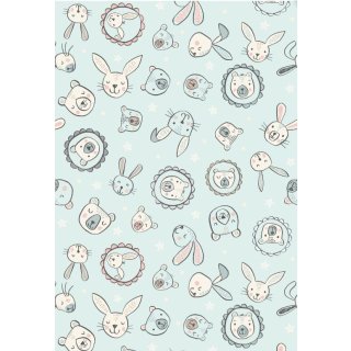 Bella Bunny & Bear Face On Pale Blue by Lewis & Irene
