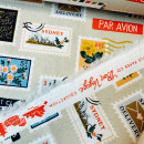 Bon Voyage - Postage Stamps - Natural Unbleached Canvas Metallic Fabric CANVAS Rifle Paper Briefmarken