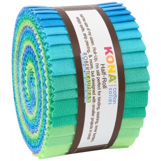 Half Rolls  - Mermaid Shores Palette - Kona Cotton Solids 24 x 2,5" Streifen